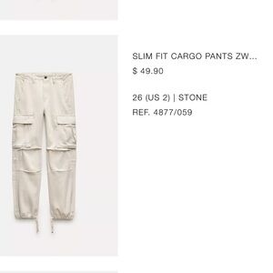Zara Stone Slim Fit Cargo Pants
